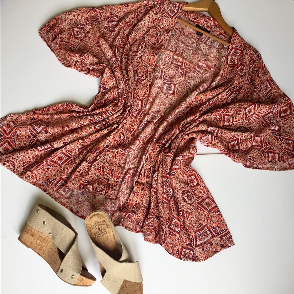 Kimono Cover Up Tribal Open Front Coral Peach Sm